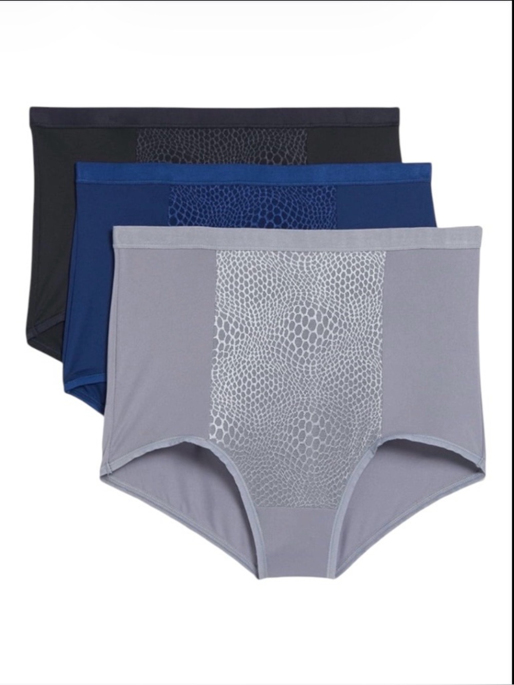 Women’s 3-Pack High-Waist, Tummy Smoothing Briefs in Gray, Blue, Black Size M